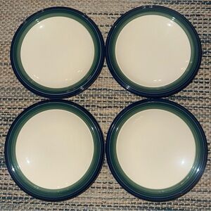 Pfaltzgraff Set of 4 Ocean Breeze Salad Plates Cream Green Blue 8 Inch Stoneware